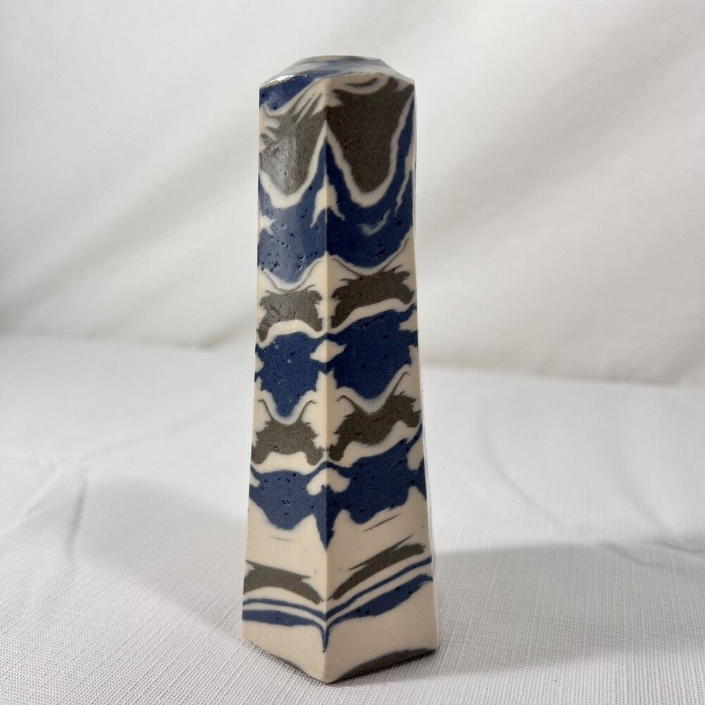 Nerikomi Feather Wave Pattern - Vase - 6.25" - Blue White Green - Suzuki - 1988